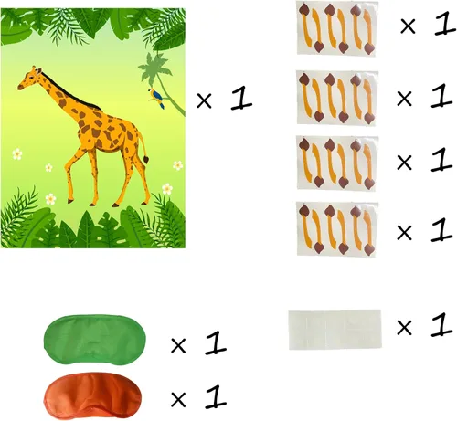 Vista 2 de Suministros de fiesta de cumpleaños de la selva, Pin The Tail en la jirafa, Safari Theme Zoo Birthday Party Favor, decoración