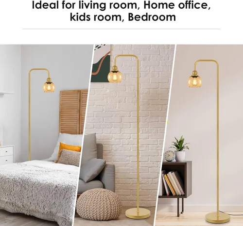 Vista 12 de Lámpara de pie moderna para sala de estar con bombilla LED de 6 W, lámpara de pie industrial, vidrio ámbar, lámpara alta de lectura clásica