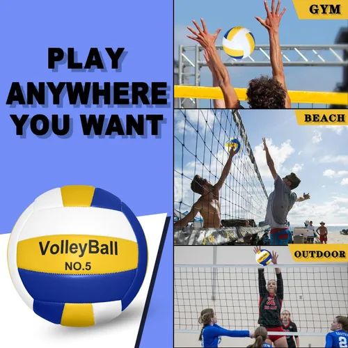 Vista 5 de Balón de voleibol de playa suave, tamaño oficial 5, piel sintética, para interiores y exteriores, para jugar en la playa, juegos, gimnasio