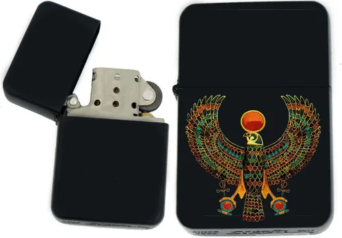 Vista 5 de Faraón, egipcio, tutankamón, cleopatra, ojo de Horus, pirámides-Ankh, leona-diosa única coleccionable s Infinity negro mate encendedores a prueba