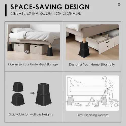 Vista 5 de Elevador para muebles de cama de 3, 5 u 8 pulgadas, versátil elevador para cama y muebles, resistente, apilable, soporta 550 libras cada elevador