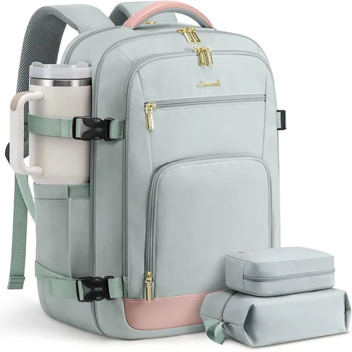 Vista 25 de LOVEVOOK Mochila de viaje para mujer y hombre, Beige, Mochilas de viaje