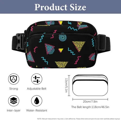 Vista 2 de Fashionable Crossbody Fanny Pack for Women Men Lightweight Belt Bag Black Retro 80s 90s Waist Pack Gym Backpack for Hiking Cycling