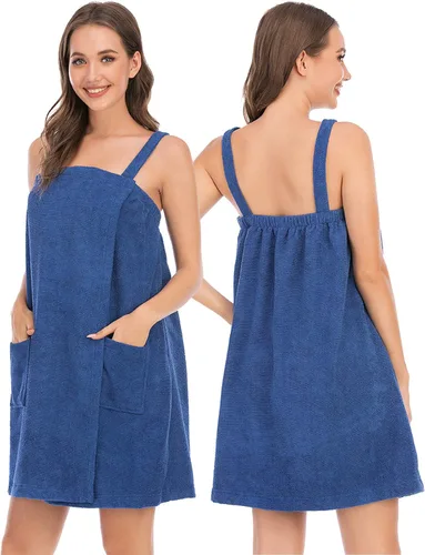 Vista 99 de Veseacky Toalla de baño para mujer con bolsillo, bata de spa ajustable y diadema facial