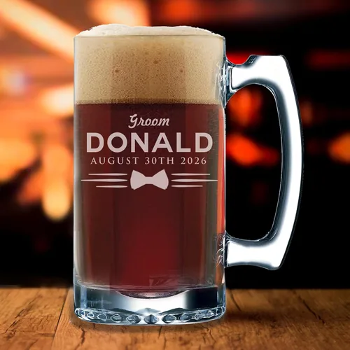 Vista 5 de Conjuntos personalizados de tazas de cerveza padrinos de boda, estilo uniforme de 12 oz (1)
