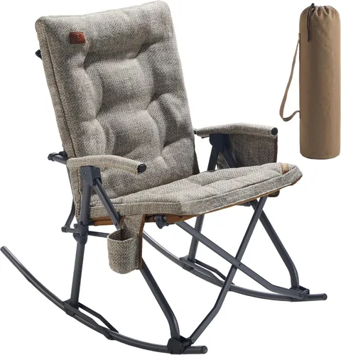 Vista 15 de EVER ADVANCED Silla de Camping Mecedora Plegable de Gran Tamaño, Sillas Mecedoras Portátiles Acolchadas para Patio, Césped y Exteriores, Sillón
