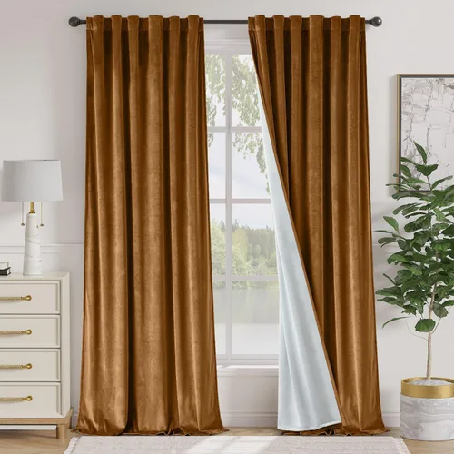 Vista 14 de Lazzzy Cortinas opacas de terciopelo beige de 84 pulgadas de largo con aislamiento térmico para oscurecer la habitación, cortinas forradas de lujo