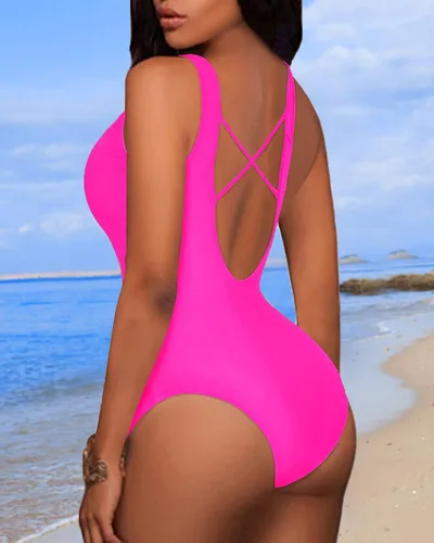 Vista 3 de Aqua Eve - Traje de baño de una pieza para mujer, escote en V profundo y cortes