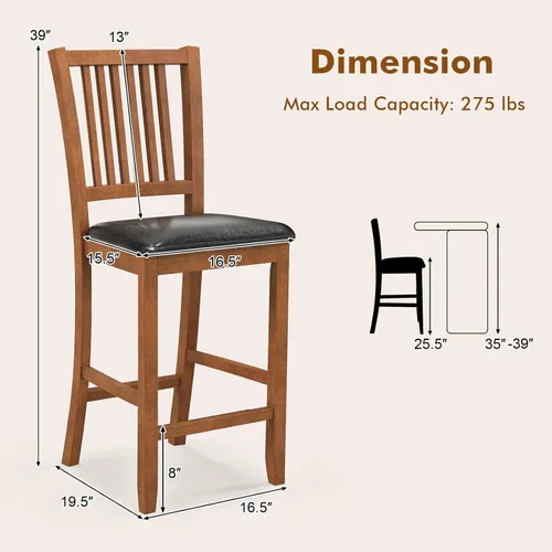 Vista 2 de Juego de 2 taburetes de bar, sillas de comedor de madera, taburete de bar con respaldo y asiento acolchado, taburetes de bar tapizados