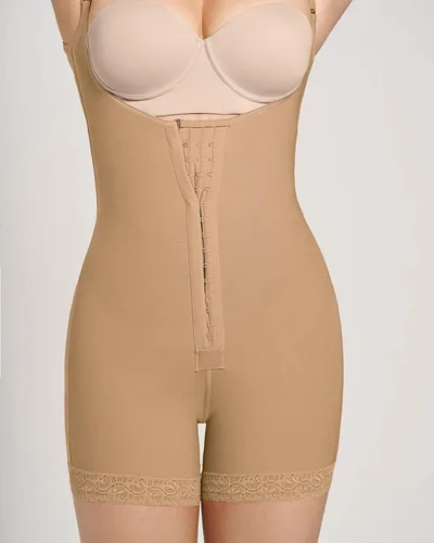 Vista 3 de Body corto con gancho frontal y control de abdomen para mujer con levantamiento de glúteos