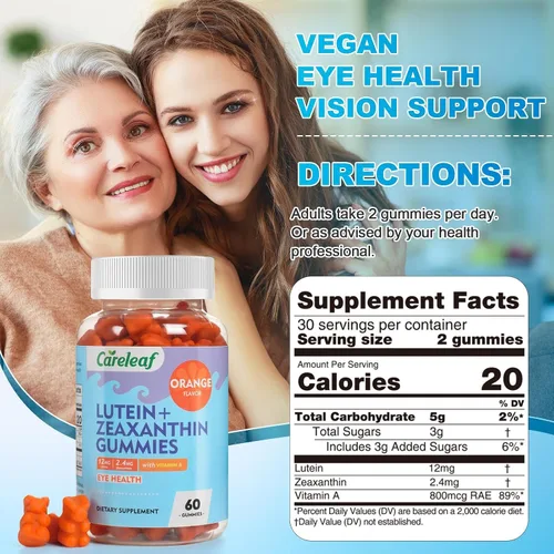 Vista 2 de Suplementos veganos de luteína y zeaxantina, luteína para ojos con zeaxantina y vitamina A, gomitas de luteína para alivio de ojos secos y visión