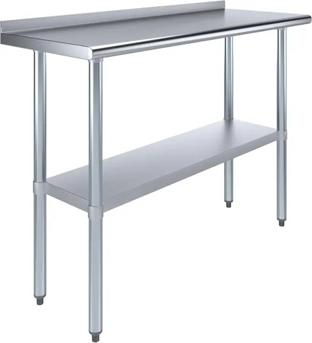 Vista 20 de AmGood Mesa de trabajo de acero inoxidable con protector contra salpicaduras de 1.5 pulgadas Mesa de preparación de alimentos de cocina de metal