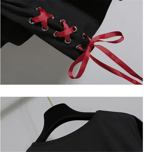 Vista 4 de Conjunto de ropa de verano de anime para mujer, diseño de cinta roja japonesa de Lolita