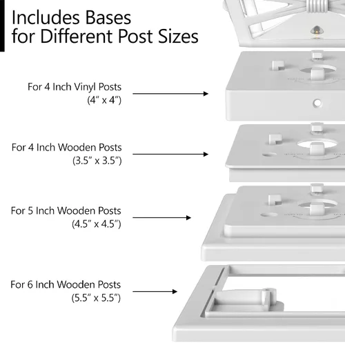 Vista 3 de Davinci Lighting Renaissance Luces Solares para Tapas de Postes Exteriores - Incluye Bases para Postes 4x4 5x5 6x6 - Luz LED Brillante - Blanco