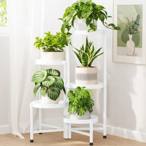 Vista 23 de LASZOLA Soporte plegable de 3 niveles para plantas de interior para múltiples macetas grandes, estante ajustable alto y resistente con estantería