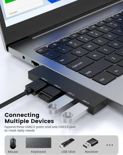 Vista 4 de Paquete de 2 Concentradores USB, Fidioto Concentrador USB de 4 Puertos (1 * Hub 3.0, 3 * Hub 2.0), Concentradores de Red para Laptop, iMac Pro