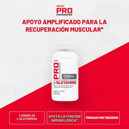 Vista 2 de GNC Pro Performance L-Glutamina 1500 mg, suplemento de aminoácidos, 90