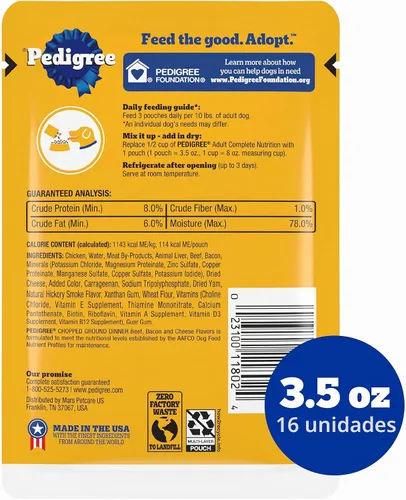 Vista 2 de Pedigree - Bolsa de comida húmeda para perros, carne de res y tocino, 3.5 onzas, 16