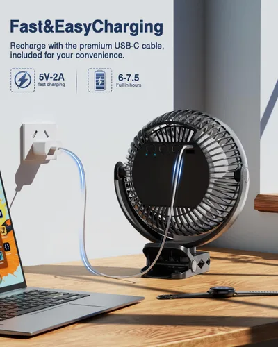 Vista 8 de FRIZCOL Ventilador portátil de 12000 mAh con clip de 8 pulgadas, recargable, funciona con pilas, ventiladores de campamento con luces y control
