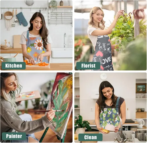 Vista 7 de Jeffbaubl Paquete de 4 delantales florales con bolsillo, delantales de cocina ajustables, delantales impermeables para mujeres, delantales de cocina