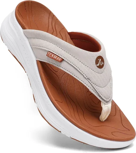 Vista 8 de Chanclas de plataforma ortopédicas para mujer con soporte de arco, sandalias de pata de gallo cómodas para recuperación, para caminar, con cierre