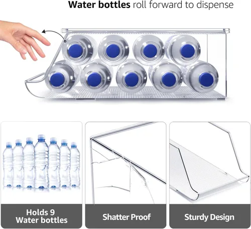 Vista 4 de Sorbus Organizador de botellas de agua para refrigerador con tapa, capacidad para 9 botellas, organizador apilable de bebidas para refrigerador
