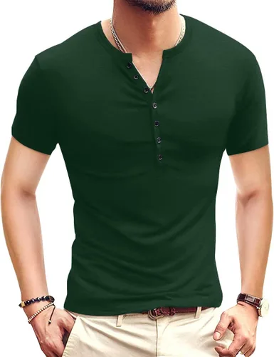 Vista 32 de YTD - Camiseta de manga larga Henley básica ajustada para hombre, estilo casual