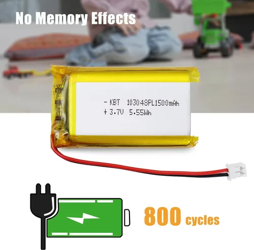 Vista 4 de KBT 2Pack 1500mAh 103048 Polymer Ion Battery 3.7V Rechargeable LiPo Battery with JST PH 2.0mm-2Pin Connector for RC Toy, Small Speaker, DIY