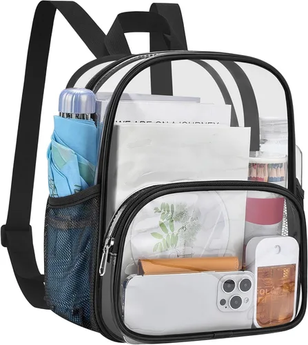 Vista 15 de USPECLARE Minimochila Transparente Aprobada para Estadio para Niños Pequeños y Niñas, Concierto, Festival, Eventos Deportivos, Aguamarina, Mediana