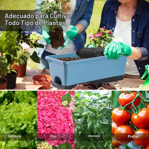 Vista 8 de Oliz Macetero rectangular para ventana, 8 unidades, 17 pulgadas con agujeros de drenaje y bandejas, macetas para alféizar de ventana, patio, jardín