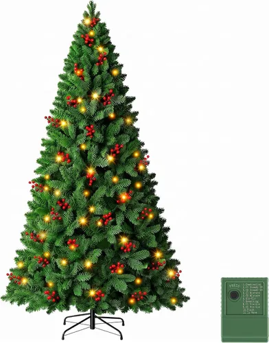 Vista 12 de Árbol de Navidad flocado de nieve preiluminado de 4.5 pies con Flocado-multi