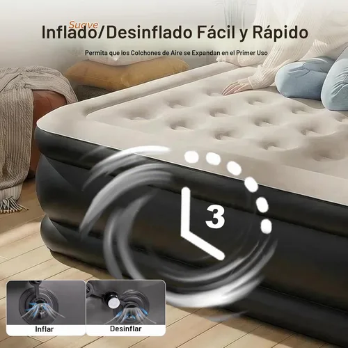Vista 3 de DIMAR GARDEN Colchón de aire tamaño King con cabecera y bomba, colchón inflable cama con almohadas
