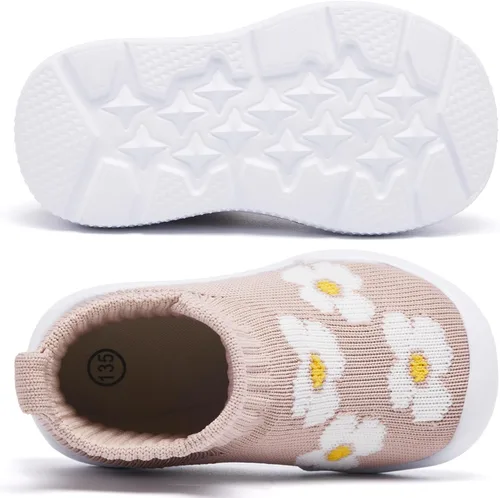 Vista 5 de MORENDL - Zapatos de calcetín para niños pequeños, zapatos para caminar para bebés, tenis antideslizantes tipo pantuflas para niños y niñas