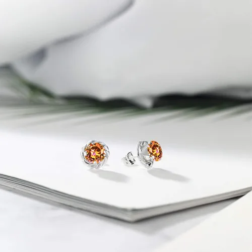 Vista 16 de Gem Stone King Aretes de plata de ley 925 de 0.236 in con piedra natal redonda para mujer