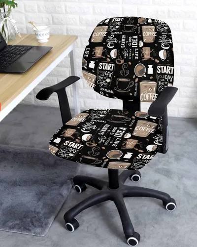Vista 2 de Funda elástica para silla de oficina con temática de café, funda de asiento para silla de computadora, funda para respaldo, café, granja, retro