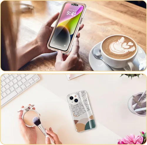 Vista 6 de Esdot Funda para iPhone 14 con Protector de Pantalla Integrado, Funda Resistente de Grado Militar con Diseños de Moda para Mujeres y Niñas, Funda