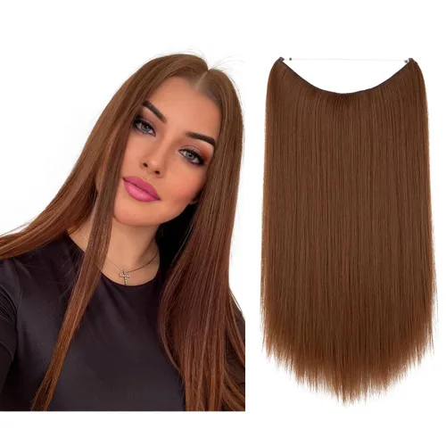 Vista 19 de SARLA Extensiones de cabello con alambre invisible de reflejos cortos rectas postizos sintéticos diadema transparente ajustable para mujeres 14