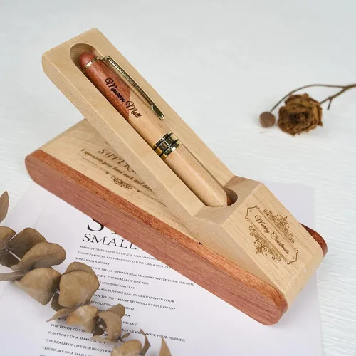 Vista 7 de Sistema grabado personalizado de la pluma de madera, pluma ejecutiva y caja con personalización libre, bolígrafo con estuche para regalo (B)