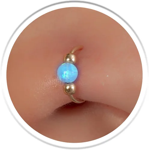 Vista 15 de 20g Gold Nose Rings + 3mm Opals