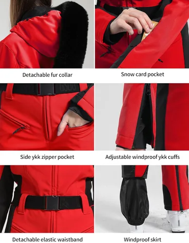 Vista 72 de GSOU SNOW Traje de esquí para mujer, traje de nieve de una pieza, para snowboard, delgado, aislante, impermeable, resistente al viento