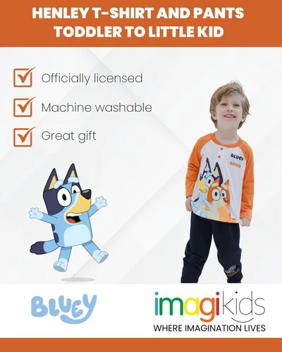 Vista 3 de Bluey Camiseta Henley de bingo y pantalones de rizo francés para niños pequeños