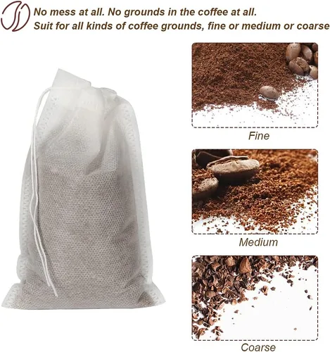 Vista 4 de 50 bolsas para preparación en frío sin desorden, bolsas de filtro de café desechables de 4x6 pulgadas, bolsas de malla fina con cordón para preparar
