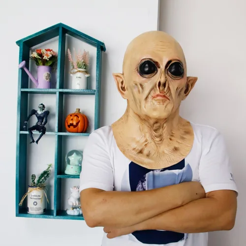 Vista 4 de MOLEZU UFO Alien Mask, Latex Creepy Geezer Mask, Halloween Costume Party Props