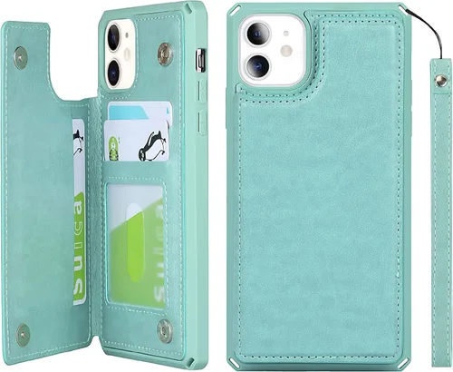 Vista 18 de iCoverCase Funda compatible con iPhone 11 con tarjetero para mujer, bloqueo RFID en relieve, piel sintética con correa de muñeca de 6.1 pulgadas
