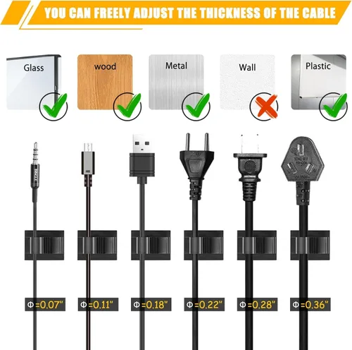 Vista 9 de Viaky 30 clips negros ajustables para cables, broches reutilizables autoadhesivos para fijación de cable de nylon, soporte de cable de nailon