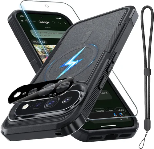 Vista 23 de Funda para Google Pixel 9A, de cuerpo completo, resistente, a prueba de golpes, con correa de cordón, protector de pantalla de vidrio templado