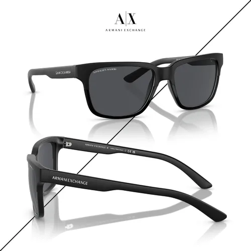 Vista 3 de Armani Exchange AX4026S - Gafas de sol cuadradas para hombre y mujer + paquete con kit de lentes de accesorios Negro mate/Negro brillante/Gris Sólido