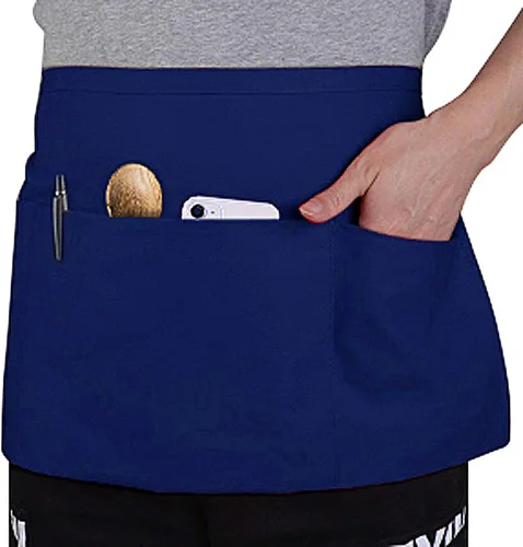 Vista 2 de TopTie Paquete de 2 delantales de cintura para camarera bistró con 3 bolsillos, medio delantal de cocina de restaurante, 24 pulgadas de ancho x 12