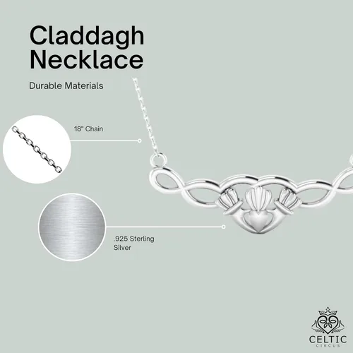 Vista 2 de Claddagh Necklace Celtic Knot Earrings Irish Jewelry Wedding Anniversary Ireland Gifts Women Claddagh 925 Sterling Silver Heart Hand Crown