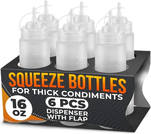 Vista 10 de Paquete de 3 botellas de plástico para condimentos de 8 onzas, botellas recargables para chorros con punta estrecha, resistentes a fugas, ideales